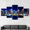 New York City Skyline Hudson River Night View 5 Piece Five Panel Wall Canvas Print Modern Art Poster Picture Home Decor Gift For Him For Her