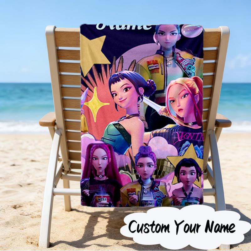 Custom Name Music Stars KPop Demon Microfiber Beach Towel Super Soft & Absorbent for Bath, Beach, Travel Bath Time Accessory, Fan Gifts