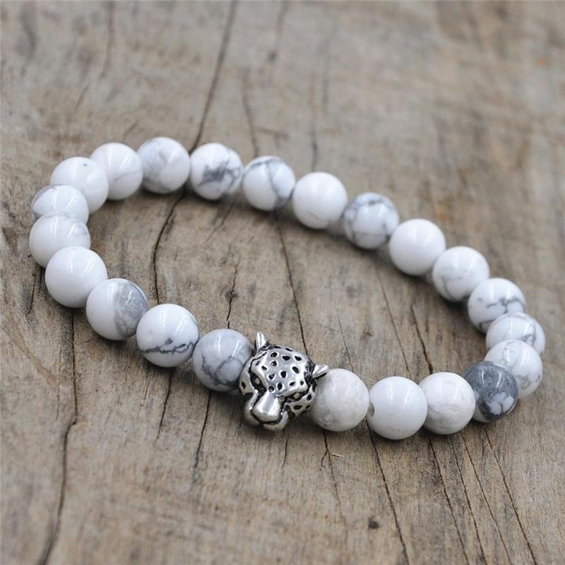 Herren Steinperlen Armband Leopard Anhänger Design Modisches Charm Natürliche Steinperlen Armband Geschenk