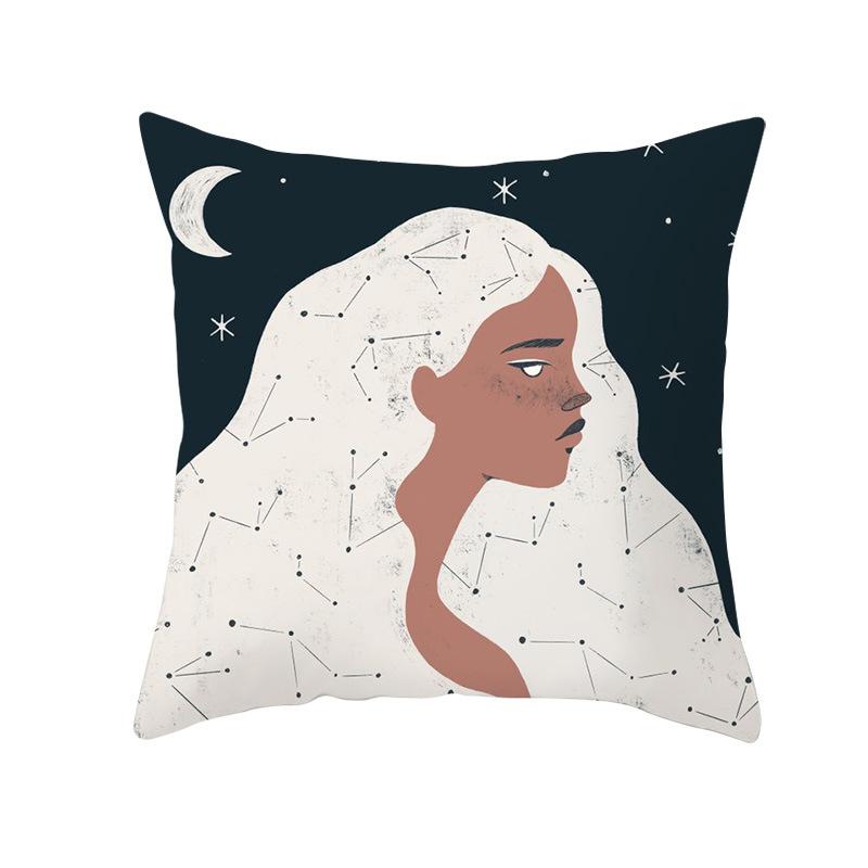 Cushion Pillow Abstract Oil Painting Girl Mountain Peak Sun Moon Cactus Pillowcase Geometric Sofa Pillowcase Cute Throw Pillow