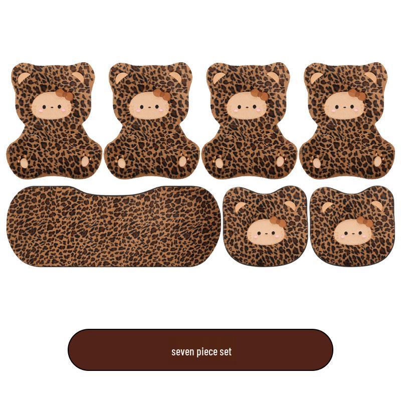 Leopard Print Kitten Cartoon Winter Plush Car Seat Cushion for ORA Good Cat, Ballet Cat, or Lightning Cat