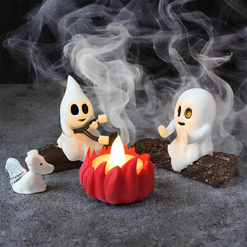 44Pc Resin Ghost Bonfire Holiday Decoration Ornaments, Glossy Soul Bonfire, Roasted Marshmallows, Doll Set, Fun Halloween Decoration Ornaments.