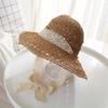 Style Hat Versatile Straw Woven Lace Strap Foldable Womens Sunshade Hatscaps