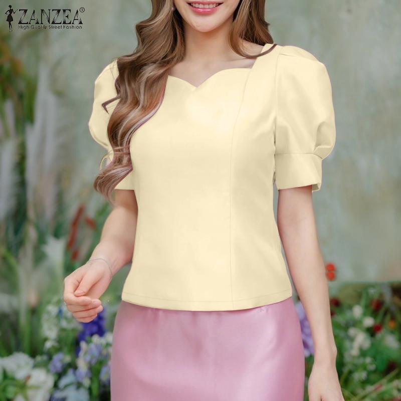 ZANZEA Womens Summer Casual Short Sleeve Satin Blouse