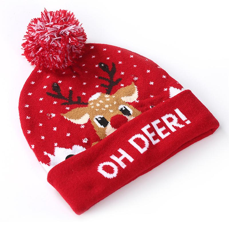 Xmas Knitted Beanie Hat Winter Warm Mens Ladies Women Ski Cap With Light Led