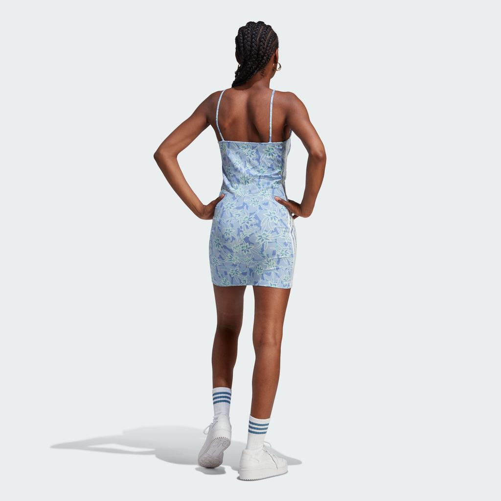 Adidas Originals Tight Dress Logo Print Backless Sleeveless Dress Women Dresses Light-Blue IU0648