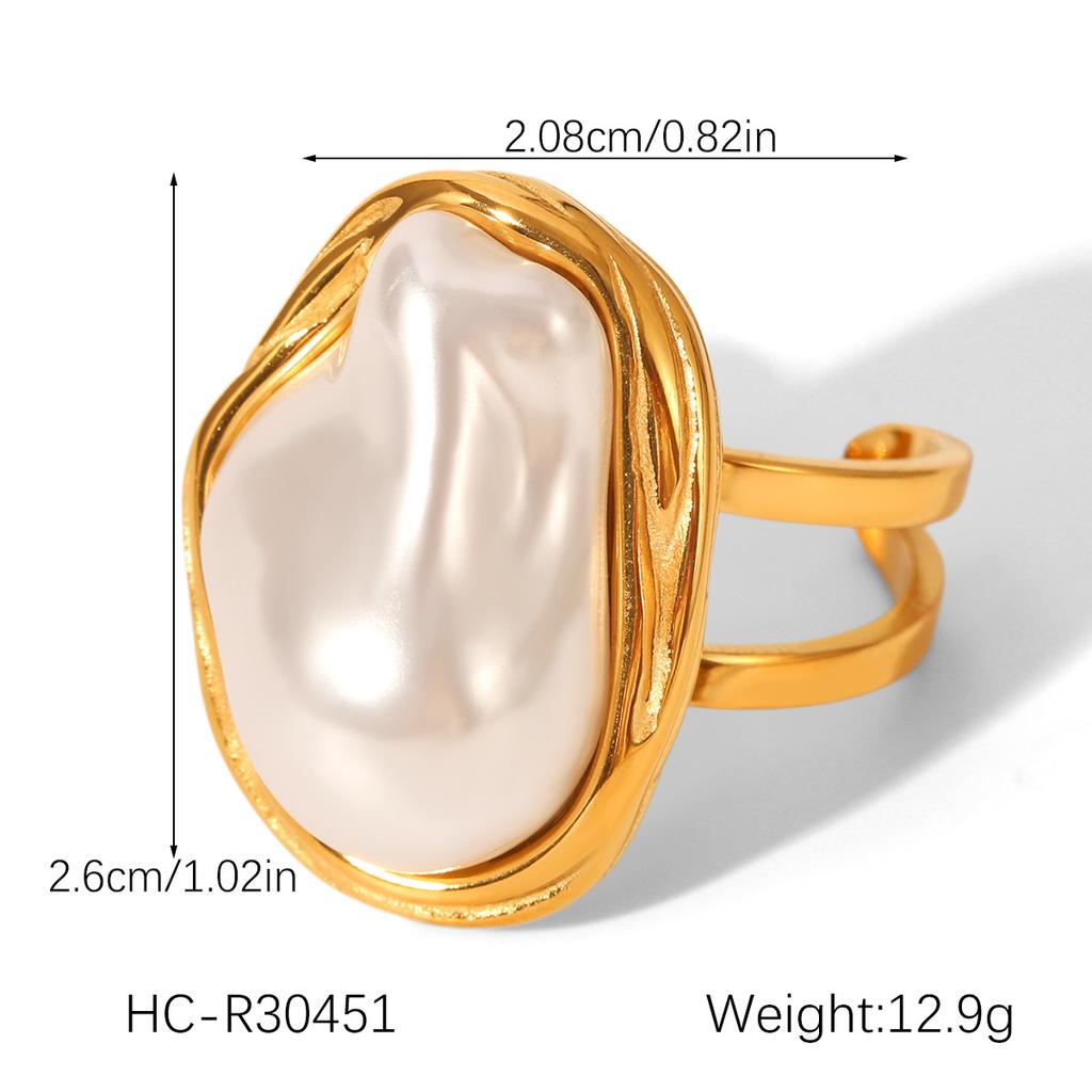 Stainless Steel Irregular Baroque Ring Fashionable Versatile Band 18K Gold Non-fading Titanium Steel Jewelry