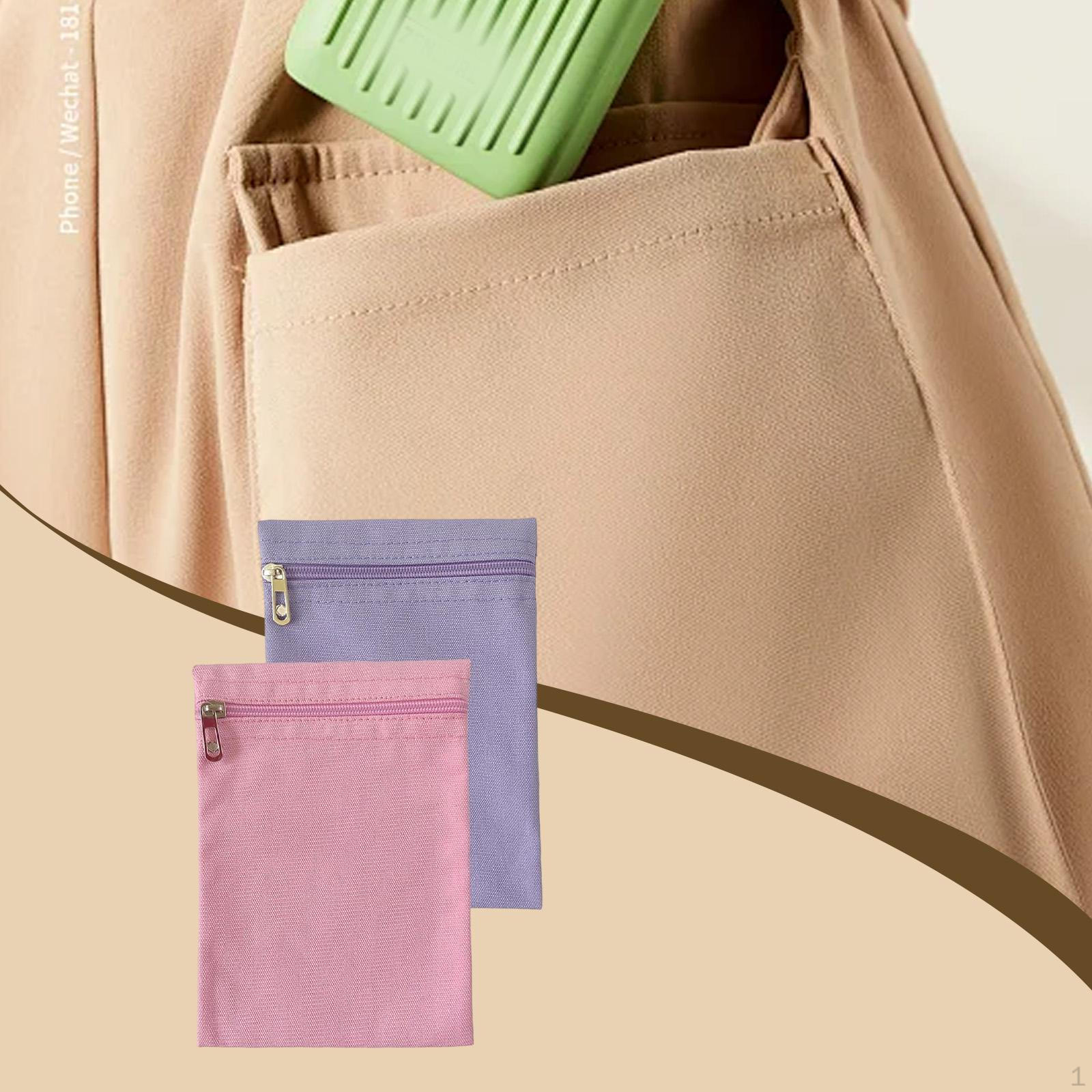 

2 Pieces Sew in Side Pocket with Zipper Travel Security Canvas Easy Installation Lightweight