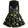 Women's Retro V-Neck Christmas Print Dress with Snowflake and Christmas Tree Pattern