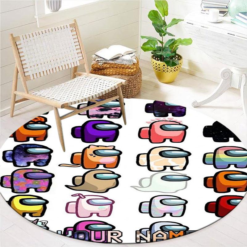 Among Us Custom Name Round Area Rug,Carpet Rug for Living Room Bedroom Sofa Playroom Decor,Non-slip Floor Mat