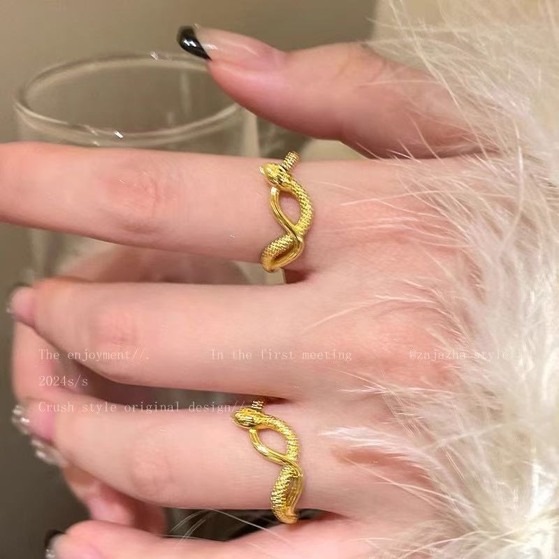 Golden Spirit Snake Winding Open Ring Female New Snake Zodiac Natal Ring Fashion High-end Food Ring