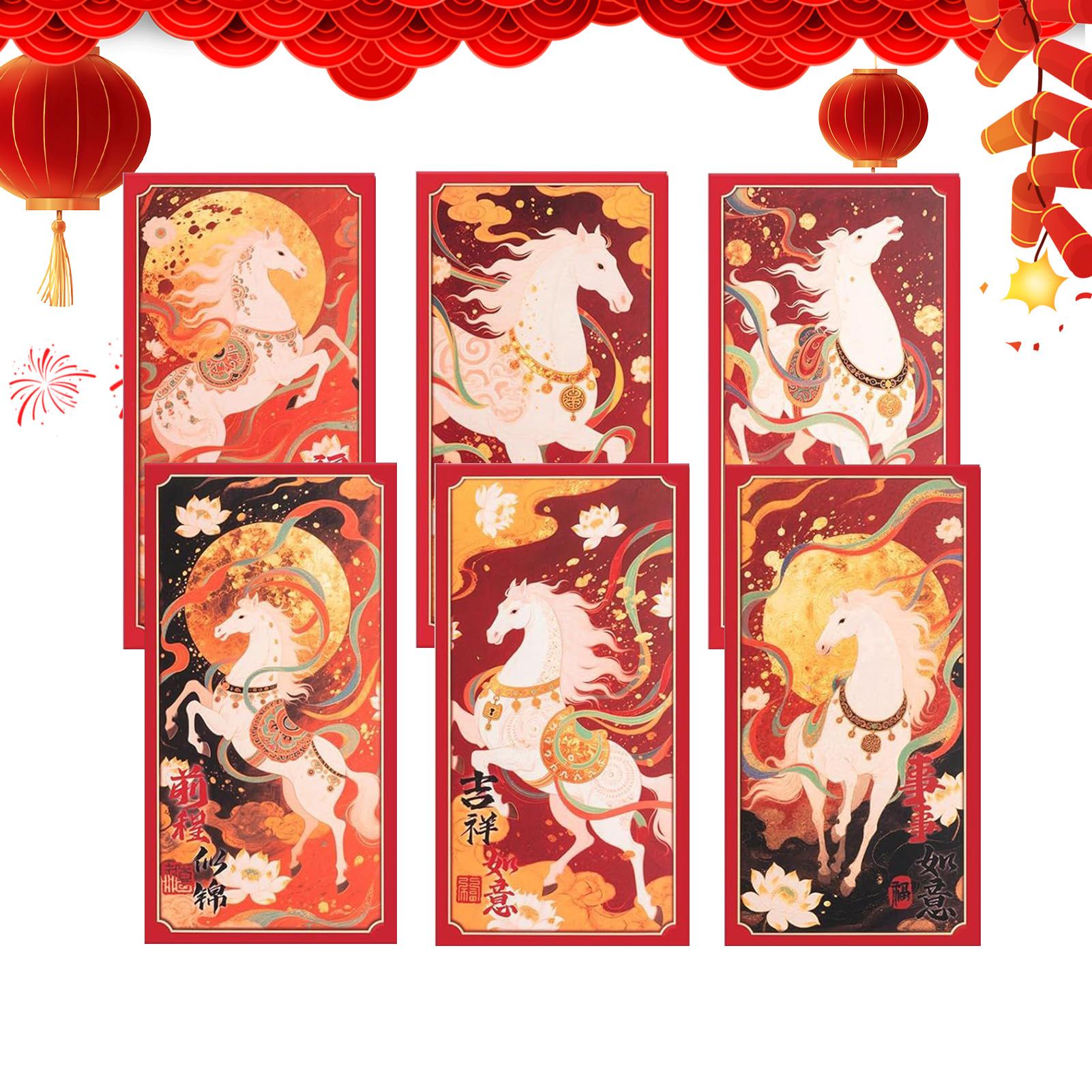 

6PCS Horse Year Red Envelopes 2026 White Horse Red Envelopes Horse Year Cash Envelopes Spring Lunar New Year Red Envelopes CN
