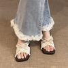 One Pedal Sweet Wind Lace Cross Buckle Bow Slope Heel One-word Drag Women's Summer Non-slip Thick-bottomed Sandals