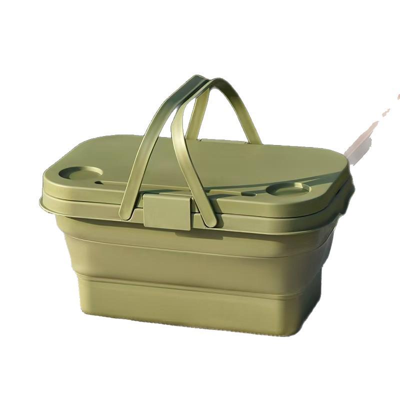 Tragbarer faltbarer Picknickkorb mit Tischplatte und Wassereimer für Outdoor-, Camping-, Strand- und Frühlingsausflüge.
