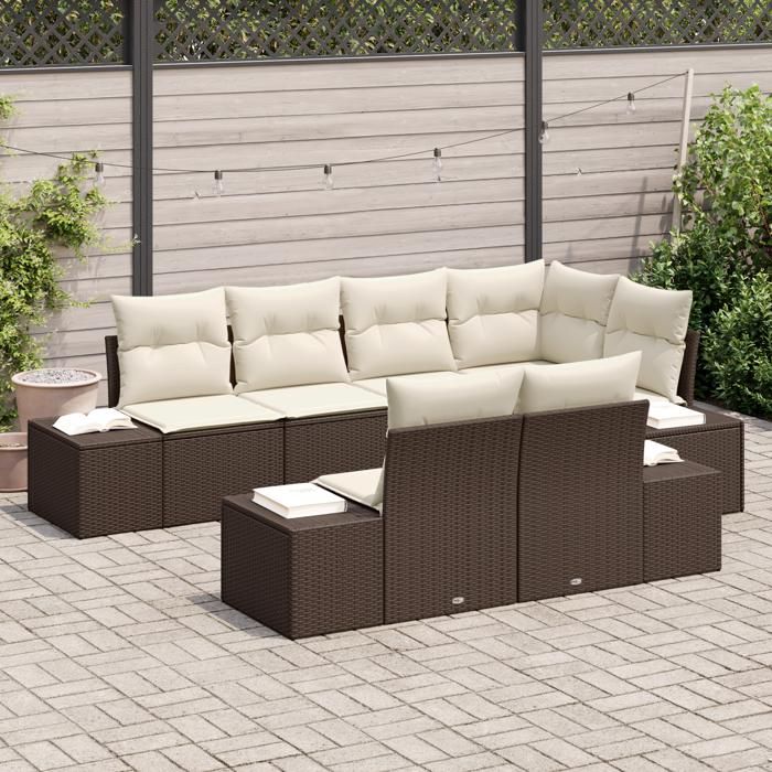 VidaXL Ensemble de canapé de jardin 7 pièces avec coussins en poly rattan marron 3355767
