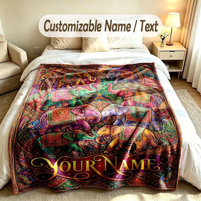 Elefanten-Thema Weiche Decke Personalisierter Benutzerdefinierter Name Textdruck Warme Decke Zuhause Sofa Schlafzimmer Dekoration