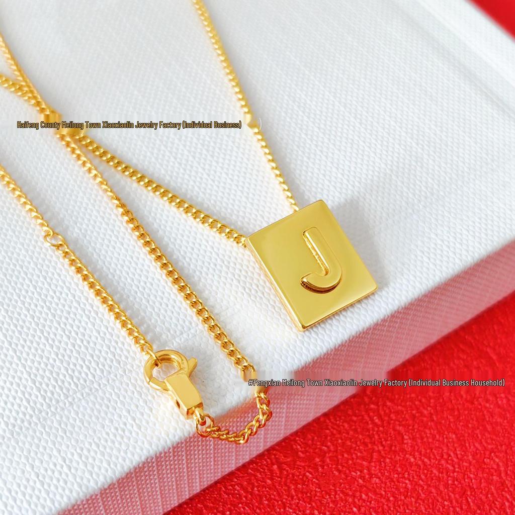 Arc de Triomphe Letter Choker: Brass Gold-Plated Small Square Tag Necklace with Initial Pendant