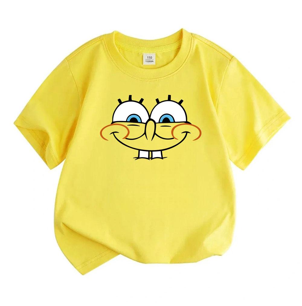Kids Boys Girls 100% Cotton Crew Neck Short Sleeve T-Shirt, Cute Cartoon Smiling Big Eyes Funny Casual Soft Breathable Tee for Daily Play Lightweight