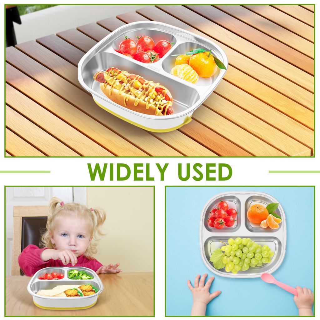 Stainless Steel Kids Plates Divided Designed Metal Kid Plate Stainless Steel Divided Plates Stainless Steel Baby Suction Plate