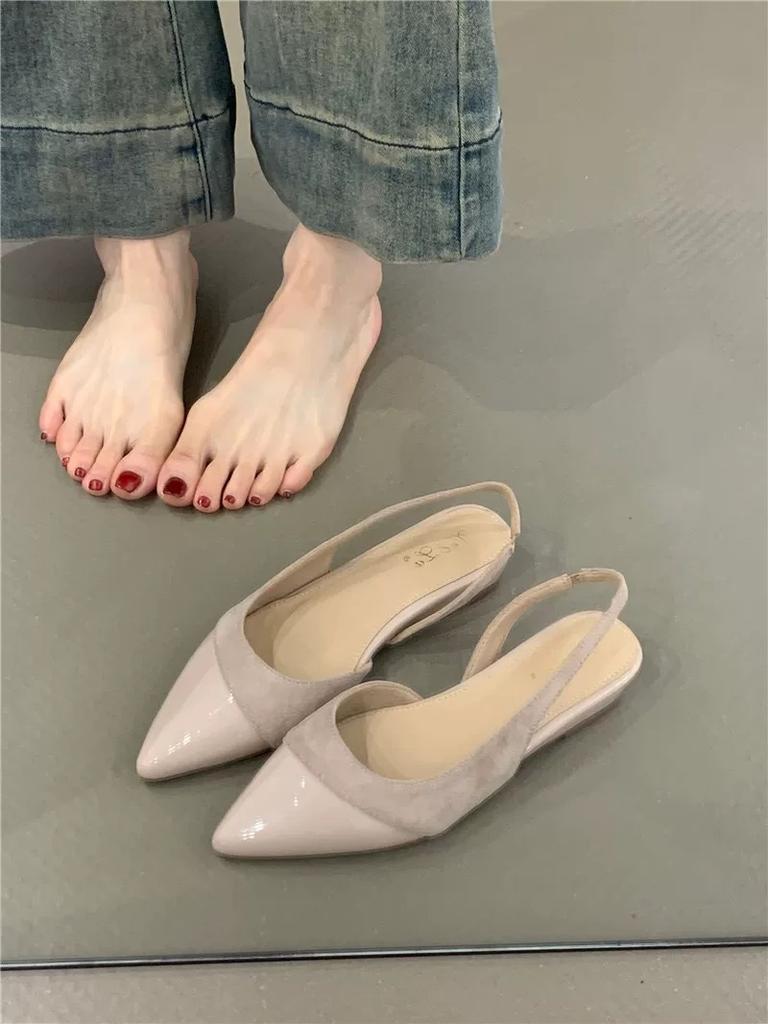 Gentle Fairy Wedge Heels Single Shoes 2025 New French Temperament Elegant Suede Pointed Head Shallow Mouth Rear Empty Commuter Shoes