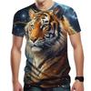 3D Tiger Printed Short Sleeve Crew Neck Men's T-shirts Breathable Stretch Casual Fashion Tee Outdoor Party Weekend Wear Tops