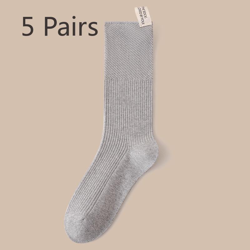 5 Pairs of Women's Autumn Solid Color Cotton Mesh Breathable Mid Tube Pile Socks