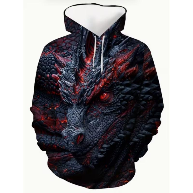 Men's 3D Dragon Phoenix Yin Yang Celestial Printed Hoodie - Long Sleeve Casual Hoodie with Drawstring Pocket