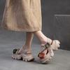 Johnature Retro Flower Peep Toe Platform Sandals Breathable Genuine Leather Versatile Women's Shoes