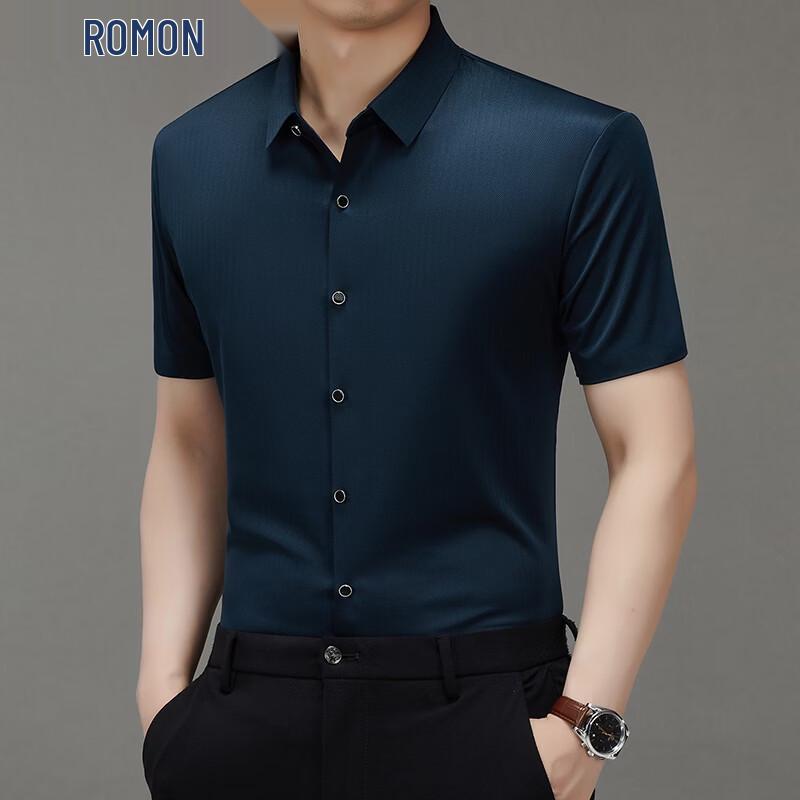 ROMON Men s Short-Sleeve Jacquard Casual Shirt 54