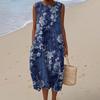 Summer European and American women's new sleeveless seaside vacation D printing dress
