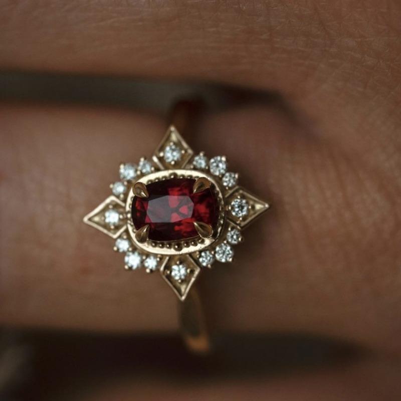 1Pc Fashionable Retro Inlaid Synthetic Zircon Ring, Fashionable and Multi-purpose