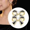 Classy Party Jewelry 1 Pair Sparkly Rhinestone Bow Knot Stud Earrings for Women, Faux Pearl Romantic Date Night Accessories Ribbon Earrings, Statement