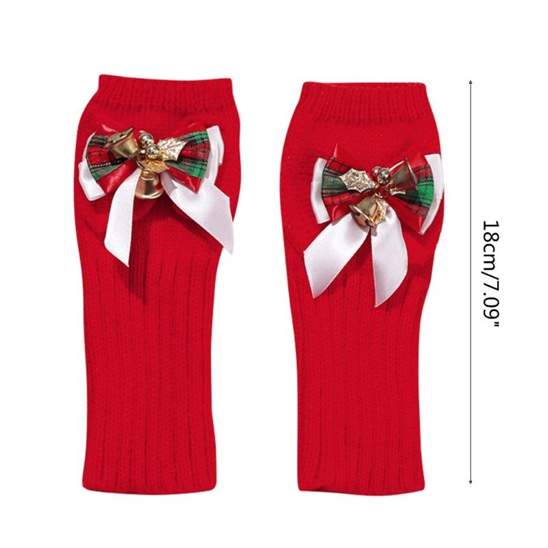 Knitted Gloves Winter Half Finger Mittens Stretchy Touchscreen Christmas Gloves for Kids Teenagers Winter Presents