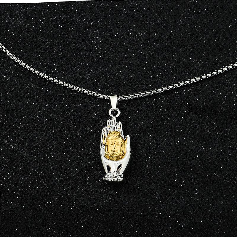 Palm Buddha Necklace Retro Versatile Temperament Men'S Personality Buddha Pendant With Accessories