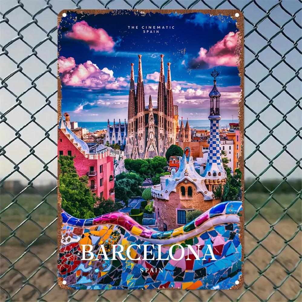 1 Stück Barcelona Cinematic Spain Aluminium Wandkunst – 2D Dekoration für Zuhause & Geschäft, Ideales Geschenk für Filmliebhaber & Reisebegeisterte