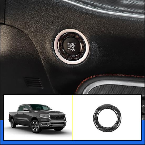 Carbon fiber Ignition Start Stop Button Cover Ring For - Dodge Ram 1500