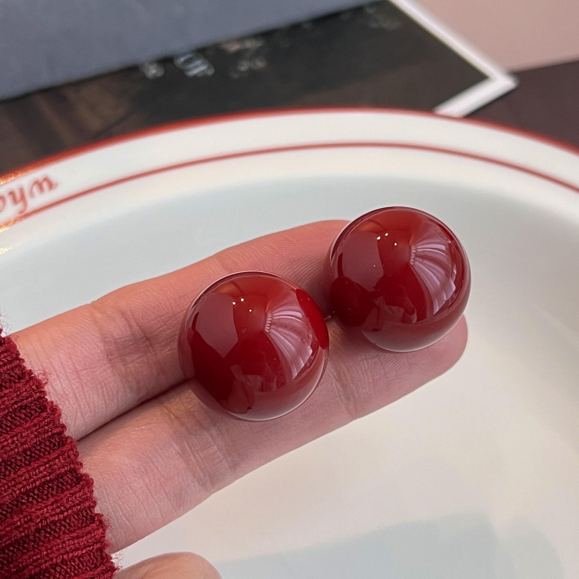 Серебряная Игла Винно-Красная Вишня Женские Роскошные Серьги