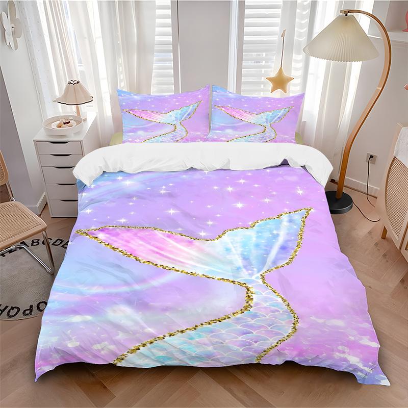 Mermaid Tail Fantasy Print 3Pcs Bedding Setduvet Cover With 2 Bedropillowcase Home Birthday Gift