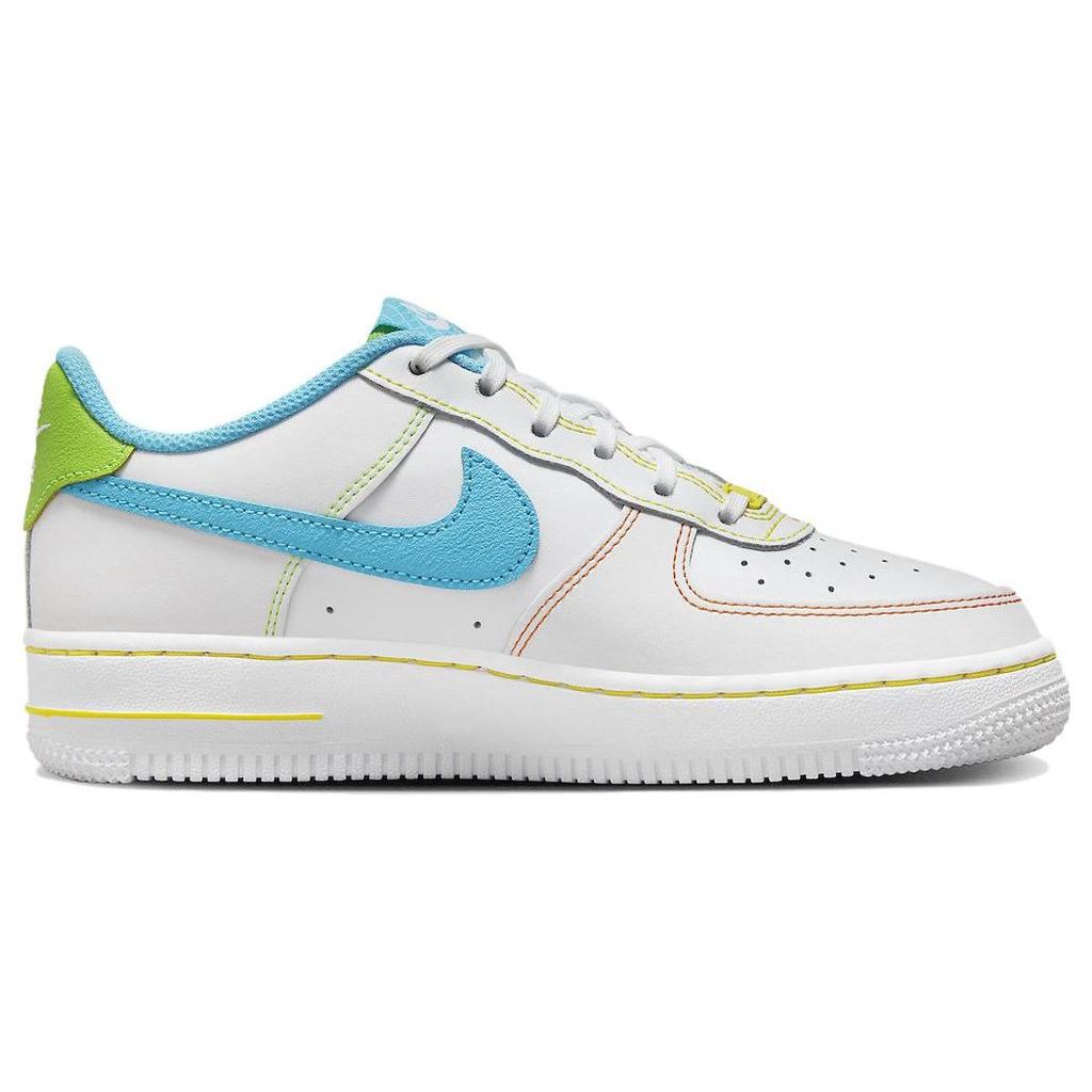 Nike Air Force 1 Low GS Rainbow Stitch Kids Sneakers White Action-Green Opti-Yellow FJ4614-100