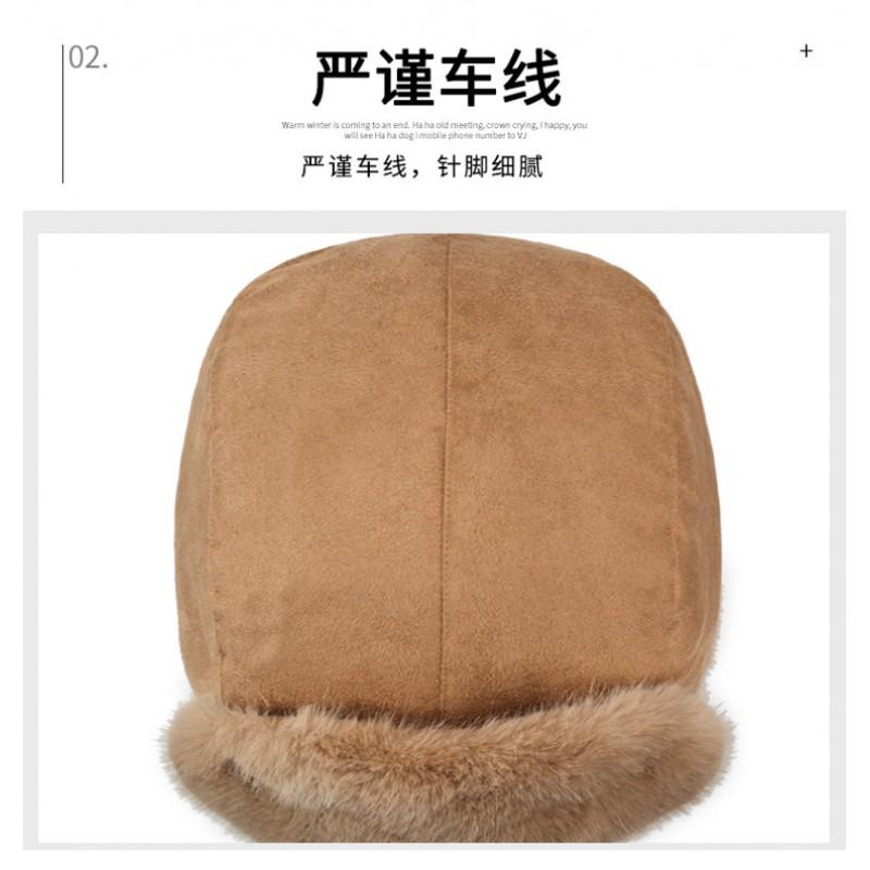 Womens Winter Fleece-Lined Suede Velvet Beanie Hat With Ear Protection Windproof Warm Cycling Skiing