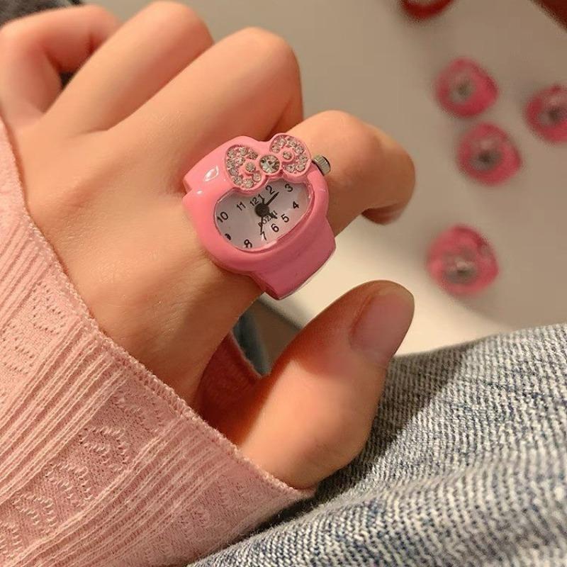 

Bows with Rhinestones, Timepiece Watch, Ring, Women s Small-scale Design, Fashionable and Versatile Ring Watch, Zirconium Stone Watch ring розовый