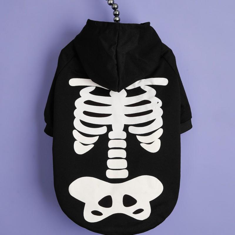 Halloween Dog Hoodie Small Breeds - Skull Pumpkin Design No-Hood Style Black S To XL