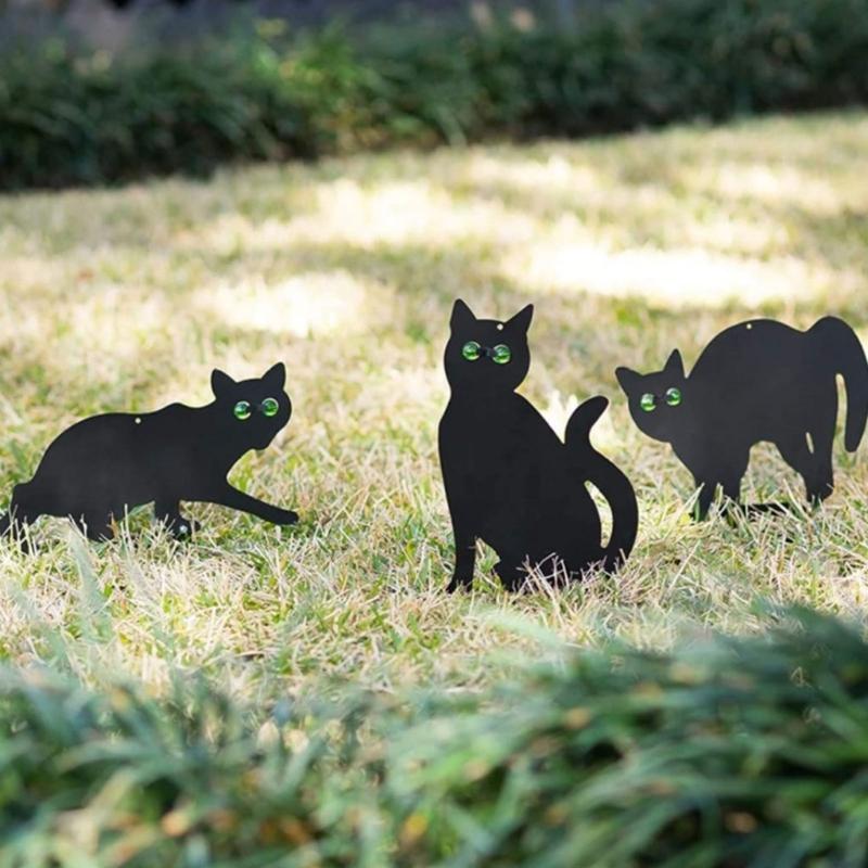 Cat Statue Yard Art Garden Decorative Stake Hollow Animals Cat Statue Decors Black Cat Statue Decorations for Yard