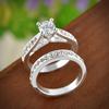 Women Engagement Wedding 2Pcs Ring Set Cubic Zirconia White Silver Plated Rings