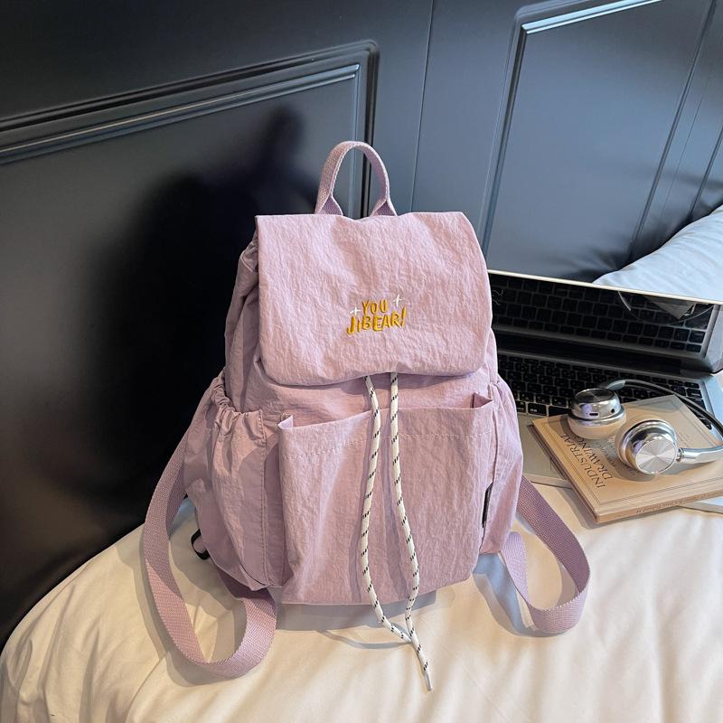 Schoolbag Casual Large-capacity Backpack Women's 1011 Spring New Korean Lightweight Travel Bag Solid Color Student Schoolbag