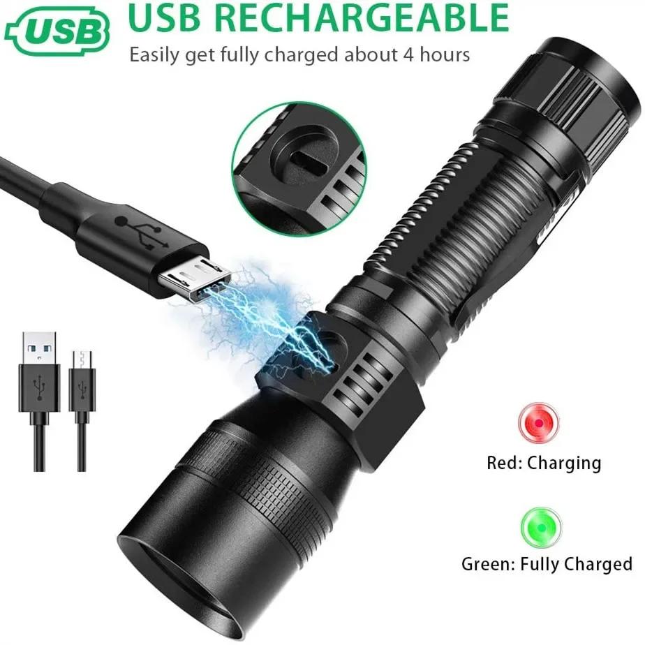 Super Bright 7 Lighting Modes Rechargeable Flashlight High Power UV Light Red/White Light Zoomable Torch Waterproof Flashlights
