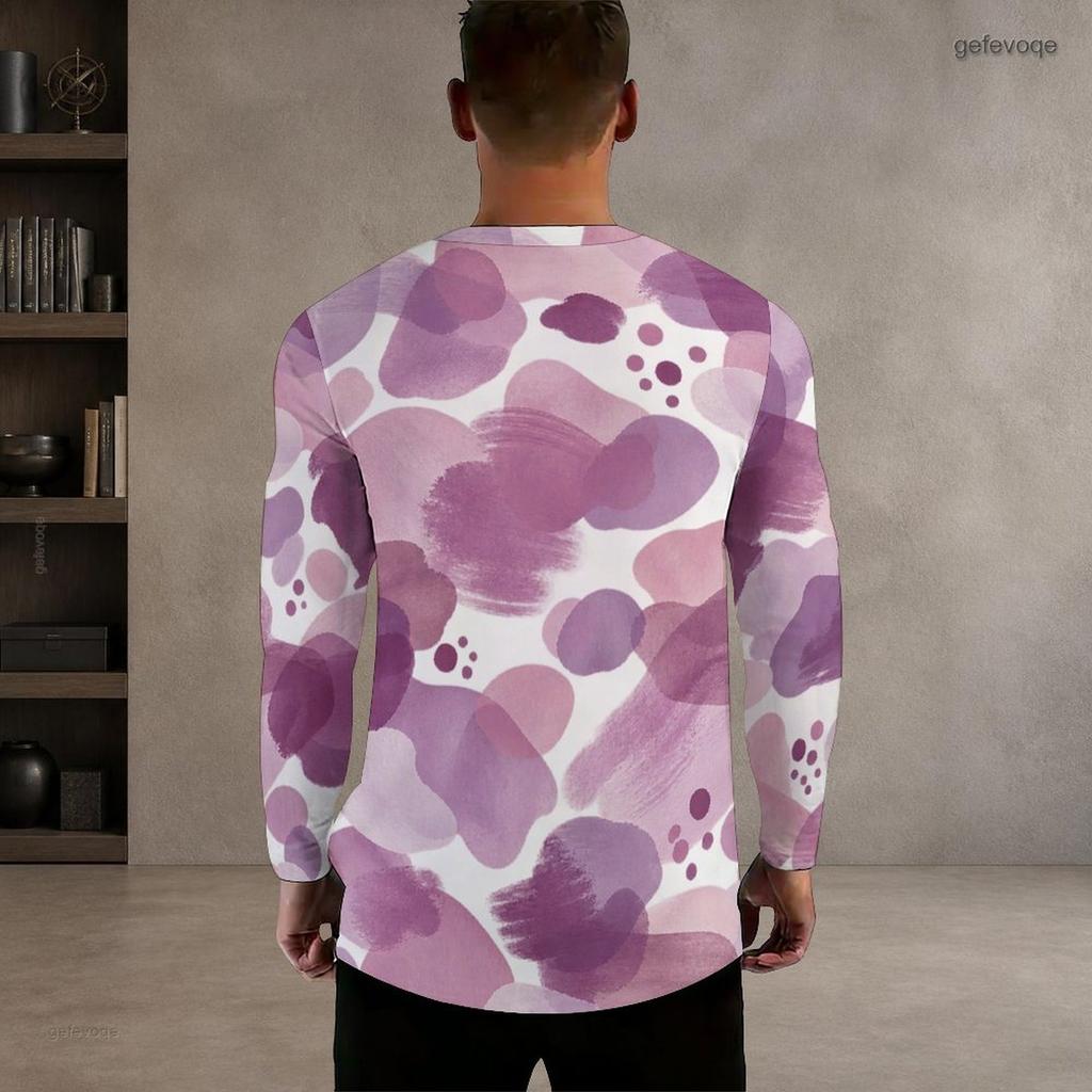 Men Plus Size Round Neck Long Sleeve Printed White T Shirt Casual Pullover