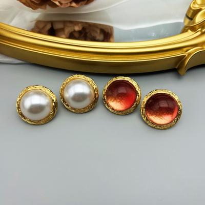 Medieval Vintage Western Style Electroplated Genuine Gold Temperament Geometric Circular Pearl 925 Silver Needle Earrings