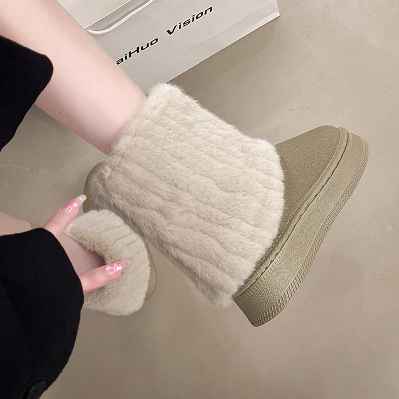 Fashion Winter Women's Snow Boots Plus Velvet Warm Boots New Thick-Soled Female Cotton Boots Casual Slip on Flat Bottom Short Botines