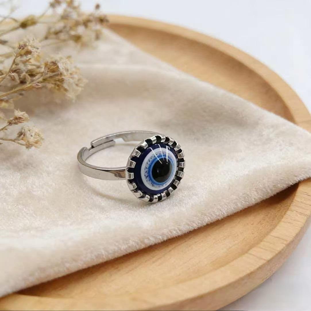 Trendy Stainless Steel Blue Eye Ring – European-American Design
